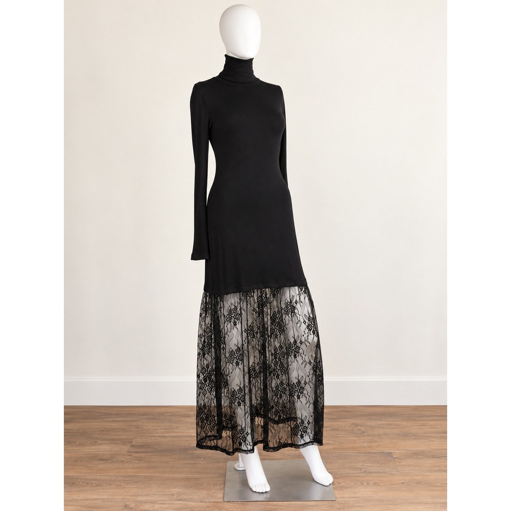 Black Lace Maxi Dress XS Witchy 90s Practical Magic Whimsigoth Gothic
